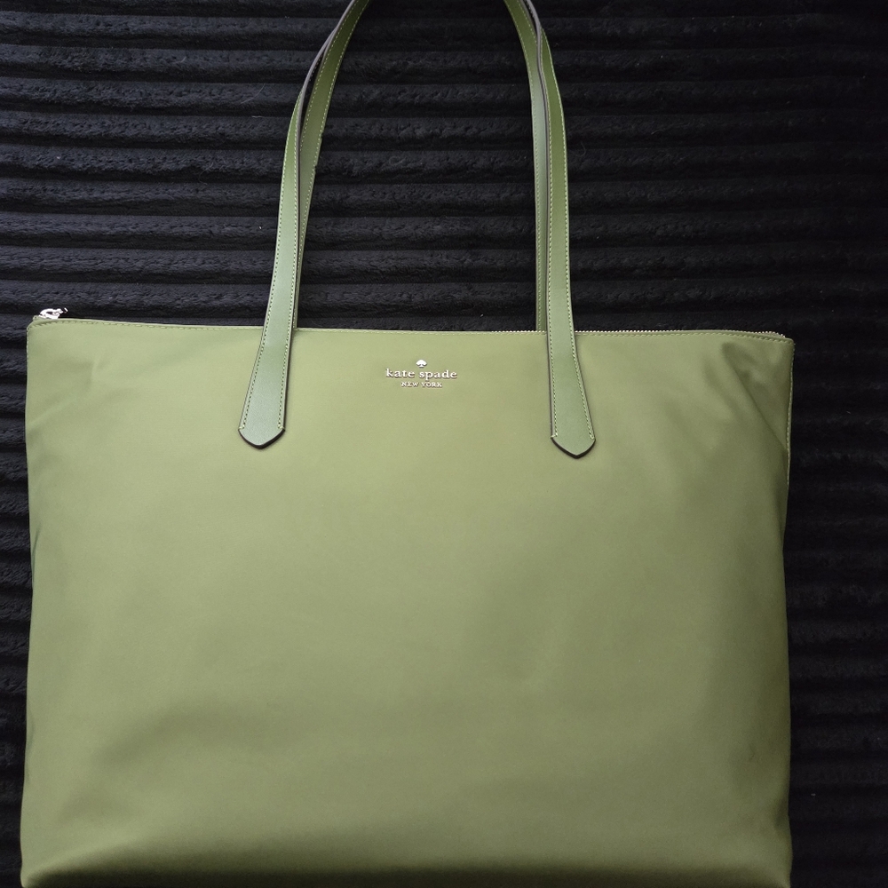 kate spade green nylon tote with leather straps